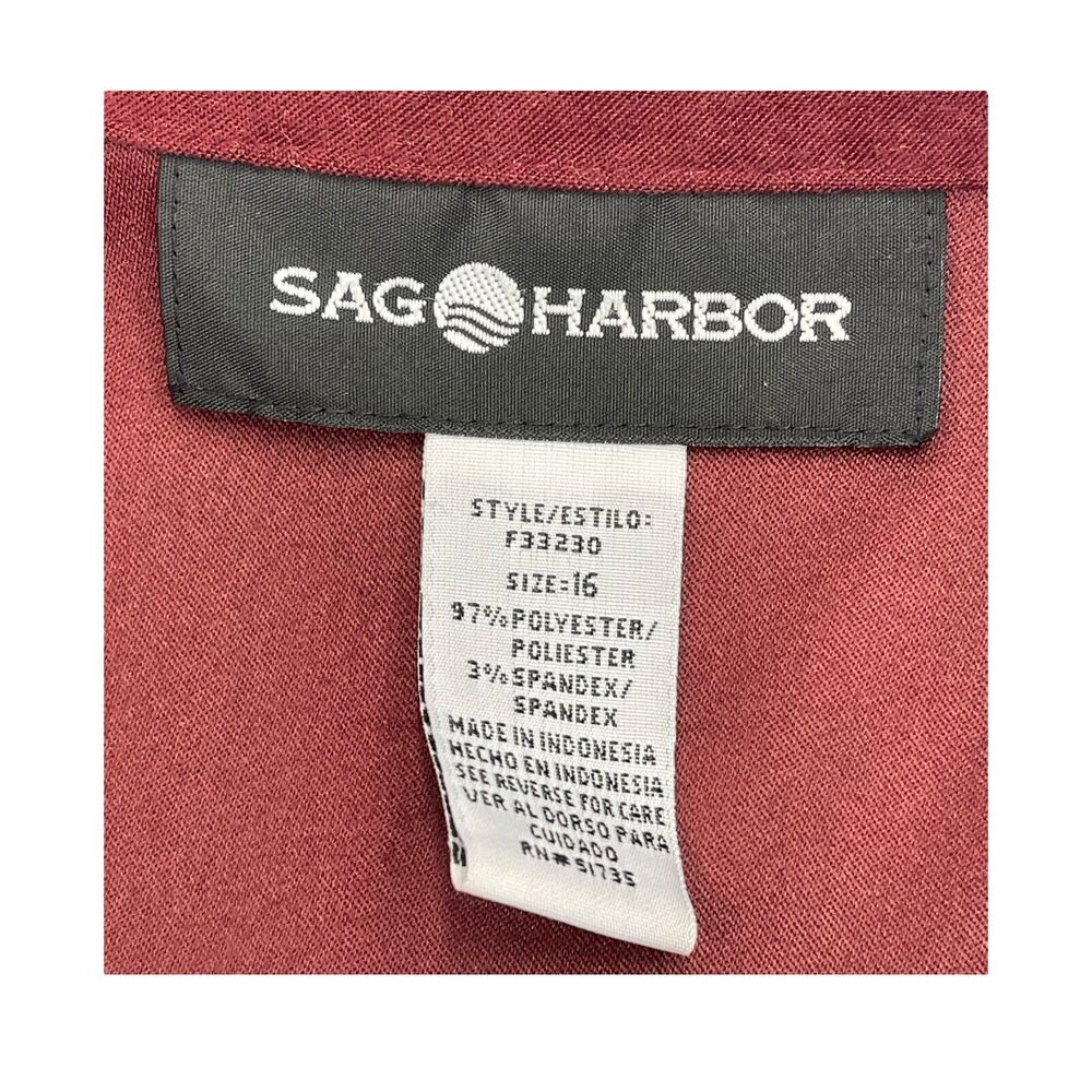 Sag Harbor 2-Piece Skirt Suit Women's 16 Maroon Stretch Collared Elastic Waist - Picture 4 of 12